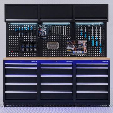 Werkplaatsinrichting PREMIUM eiken met 3 ladekasten - 204 cm 