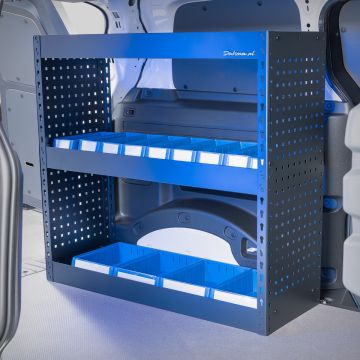 Bedrijfswageninrichting - 105 x 39 x 99 cm - Inbouwkast + 2 legplanken & 13 bakken