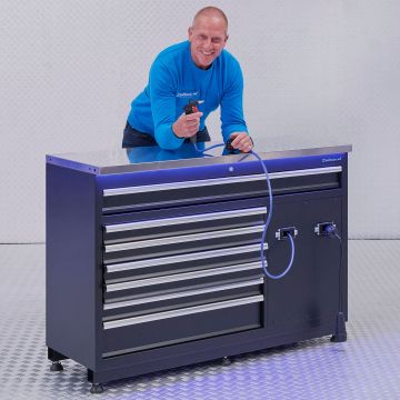 Premium werkbank met stroom en lucht - 136 cm - RVS werkblad