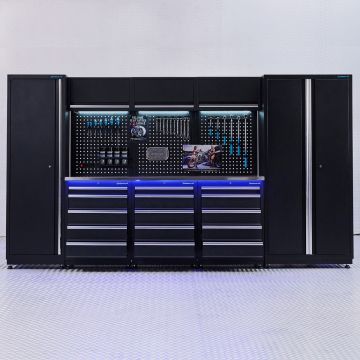 Werkplaatsinrichting PREMIUM RVS met 3 ladekasten - 354 cm