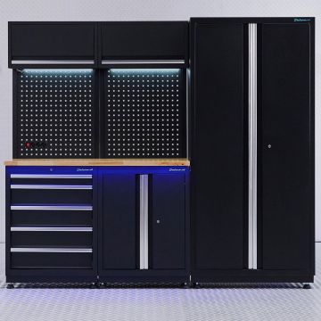 Werkplaatsinrichting PREMIUM eiken met lade en deurenkast - 225 cm
