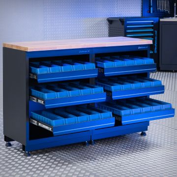 Werkbank PREMIUM eiken werkblad met opbergbakken – 136 centimeter