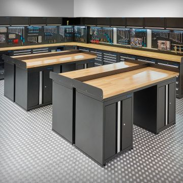 Werkbank PRO eiken - 8 opbergkasten - 200 cm - zwart
