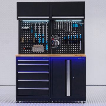 Werkplaatsinrichting PREMIUM eiken met deuren- en ladekast - 135 cm