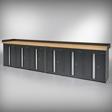Werkbank PRO eiken - 6 opbergkasten - 400 cm - zwart