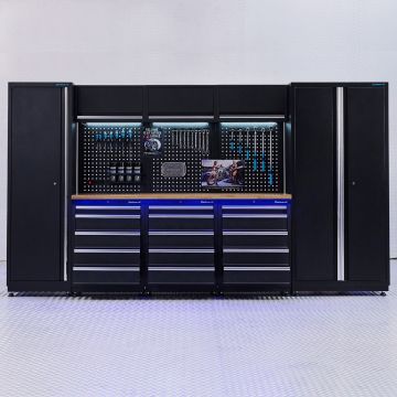 Werkplaatsinrichting PREMIUM eiken met 3 ladekasten - 354 cm