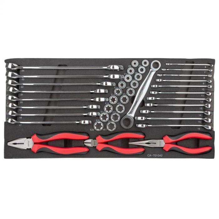 42-delige ring-steeksleutelset, ratelset en tangen