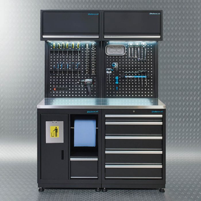 Werkplaatsinrichting PREMIUM met RVS werkblad 225 cm breed-2