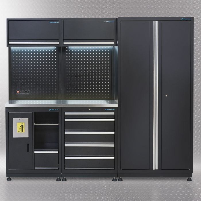 Werkplaatsinrichting PREMIUM met RVS werkblad 225 cm breed-1