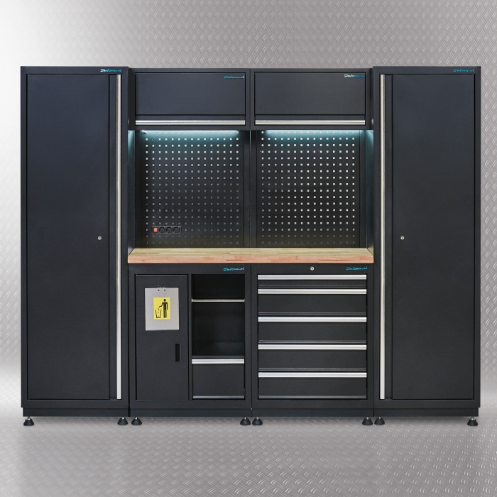 Werkplaatsinrichting PREMIUM met eiken werkblad  250 cm breed-1