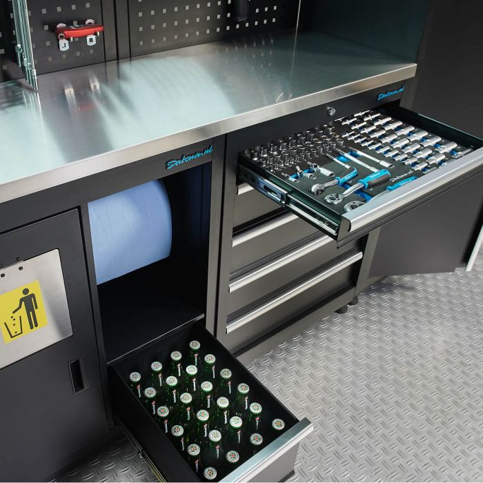 Werkplaatsinrichting PREMIUM met RVS werkblad 225 cm breed-29
