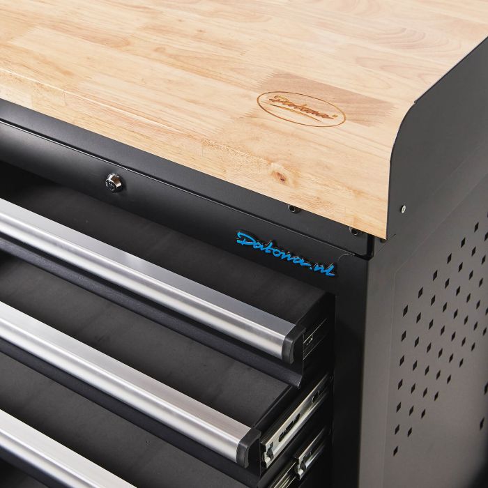 Werkbank PRO - eiken werkblad - 12 lades - 200 cm - zwart-25