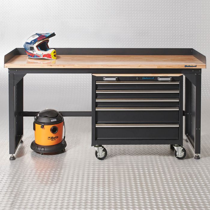 Werkbank PRO - eiken werkblad - gereedschapswagen - 200 cm - zwart-9