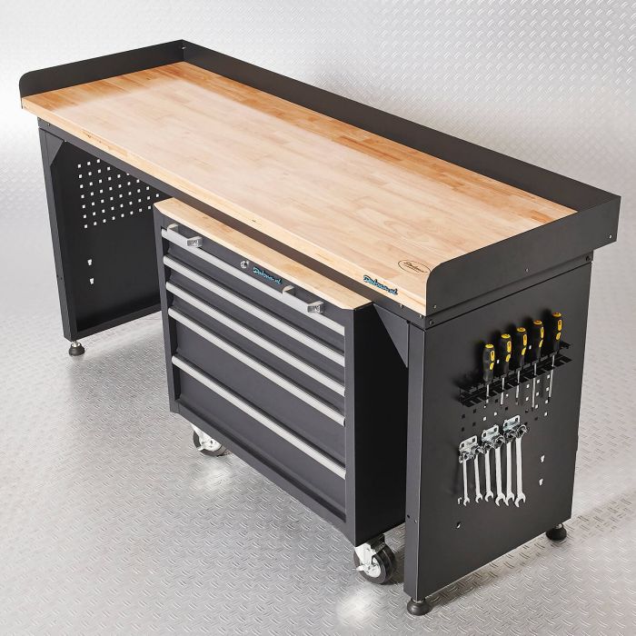 Werkbank PRO - eiken werkblad - gereedschapswagen - 200 cm - zwart-2