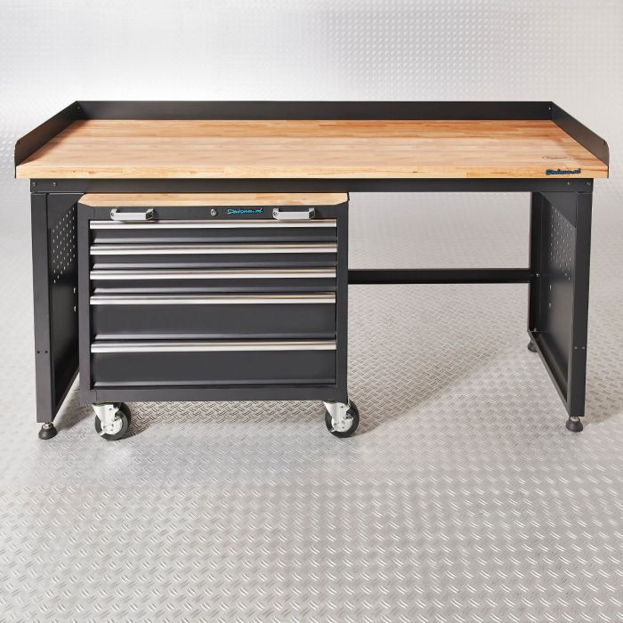 Werkbank PRO - eiken werkblad - gereedschapswagen - 200 cm - zwart-11