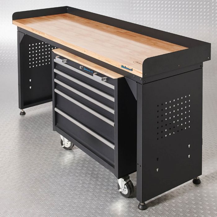 Werkbank PRO - eiken werkblad - gereedschapswagen - 200 cm - zwart-4