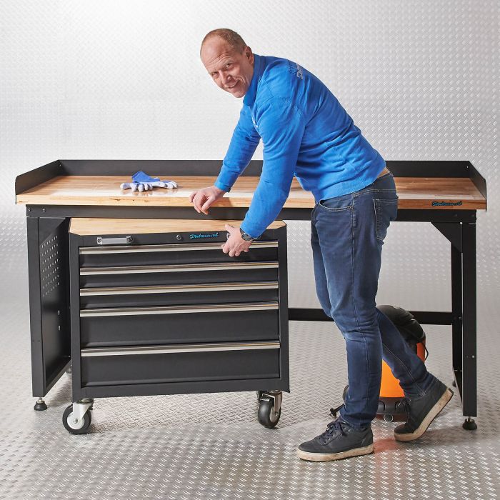 Werkbank PRO - eiken werkblad - gereedschapswagen - 200 cm - zwart-23
