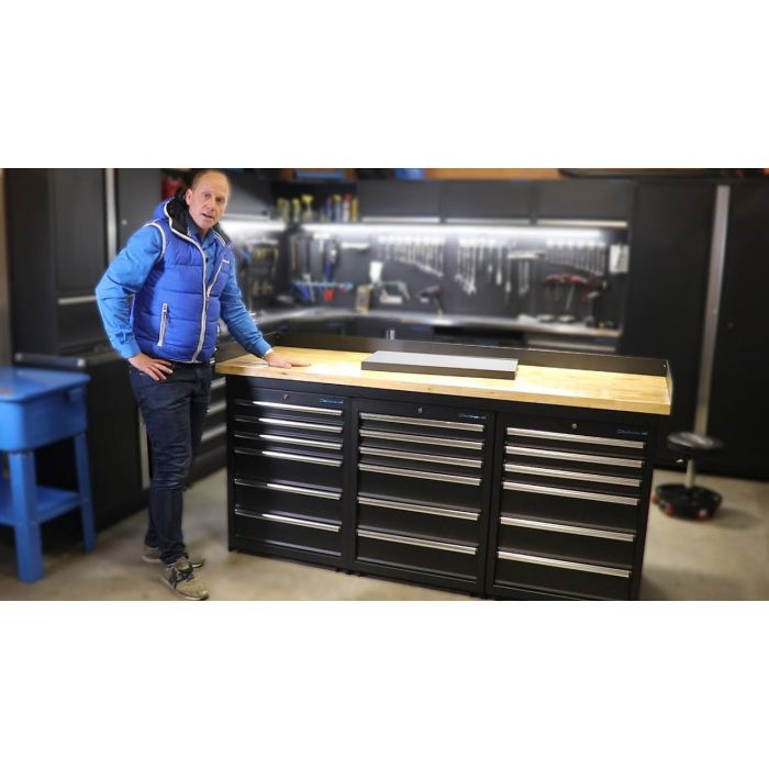 Werkbank PRO - bamboe werkblad - 18 lades - 200 cm - zwart-5