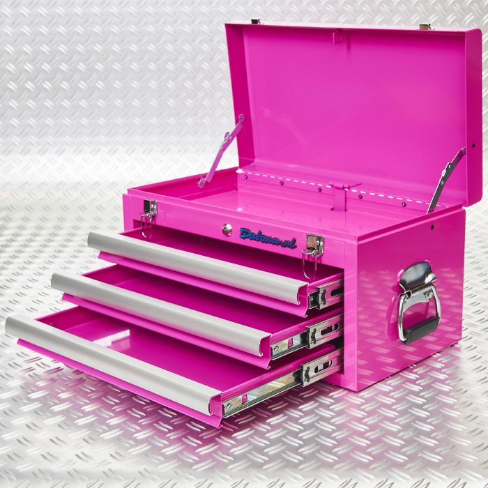 Decoratieve gereedschapskist, compleet, roze, 62 stuks, gereedschapsset voor thuis, gereedschap