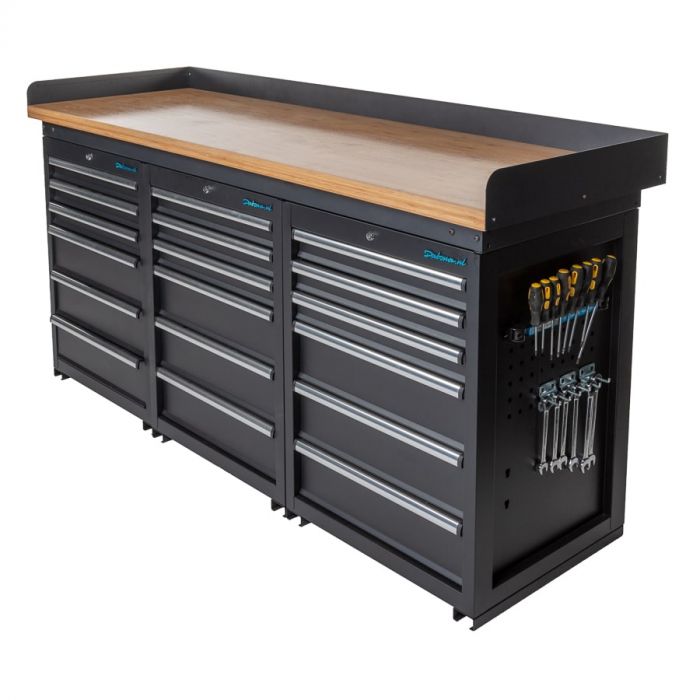 Werkbank PRO - bamboe werkblad - 18 lades - 200 cm - zwart-21