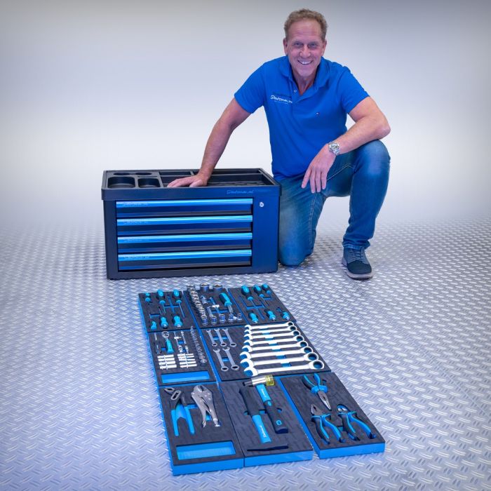 EBERTH gereedschapskist gevuld met gereedschap, 135-delig, metalen gereedschapskast met 4 laden, telescopische geleiders, volledig uitschuifbaar