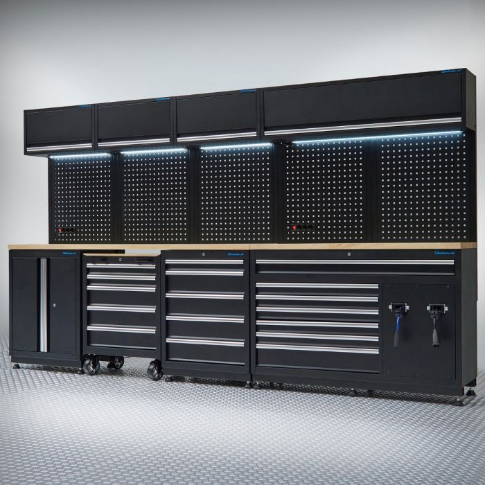 Werkplaatsinrichting PREMIUM met eiken werkblad en extra brede lades - 340 cm breed-3