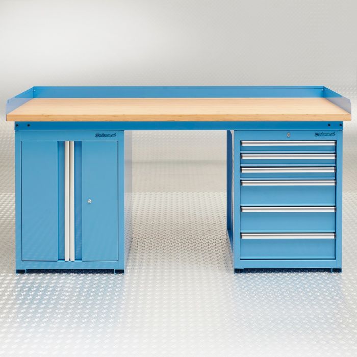 Werkbank PRO bamboe - 6 lades - opbergkast - 200 cm - blauw-2