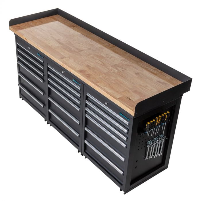 Werkbank PRO - eiken werkblad - 18 lades - 200 cm - zwart-26