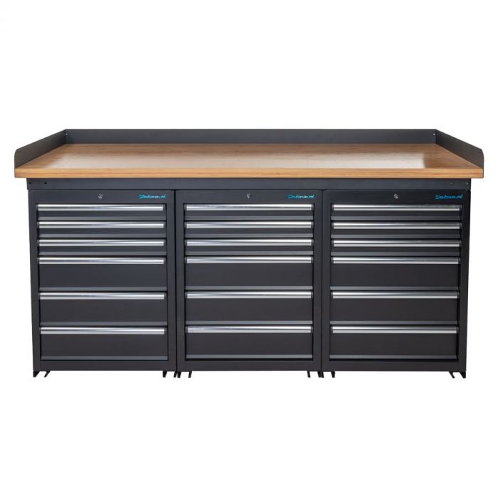 Werkbank PRO - bamboe werkblad - 18 lades - 200 cm - zwart-23