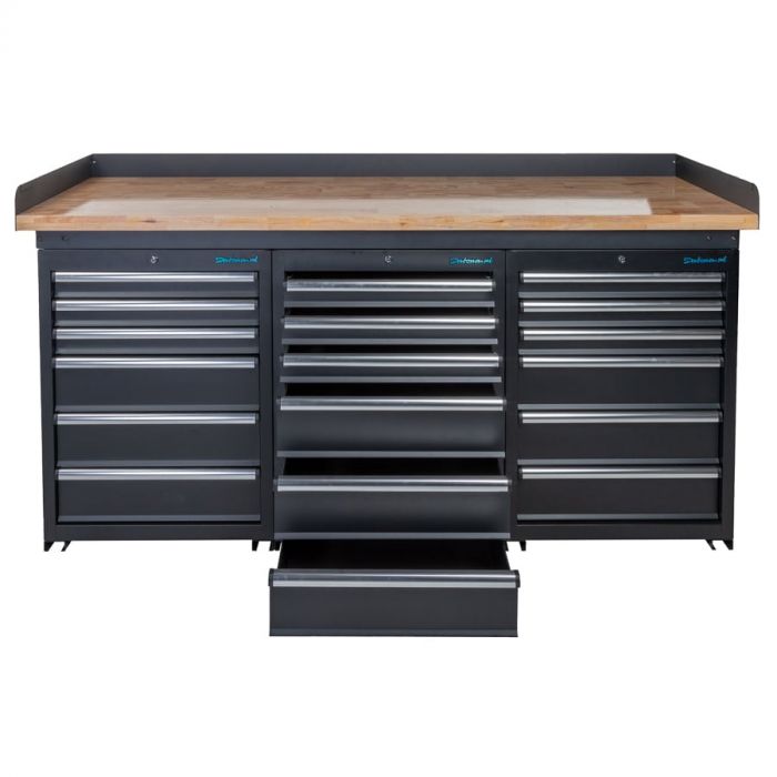 Werkbank PRO - eiken werkblad - 18 lades - 200 cm - zwart-24