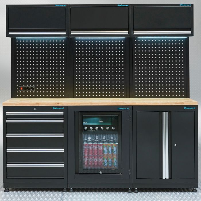 Werkplaatsinrichting PREMIUM eiken werkblad met koelkast – 294 cm breed-17
