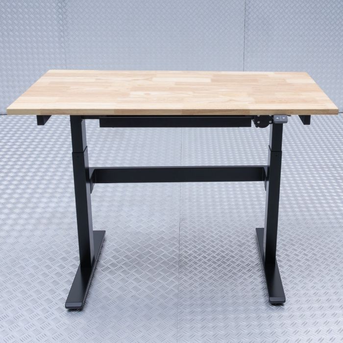 Verstelbare werkbank – elektrisch in hoogte verstelbare werktafel met eiken werkblad & lade