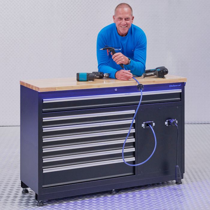 Premium werkbank met stroom en lucht - 136 cm - Eiken werkblad