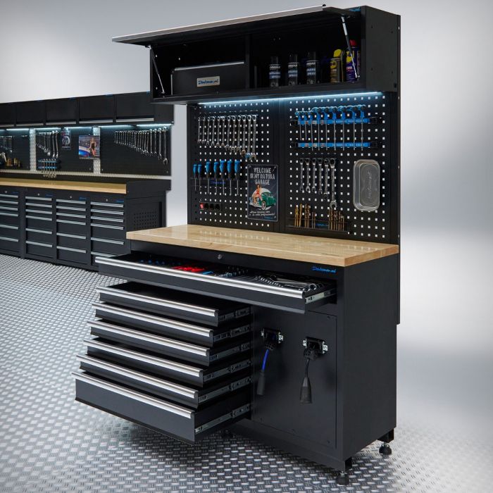 Werkplaatsinrichting PREMIUM met eiken werkblad en extra brede lades - 340 cm breed-16