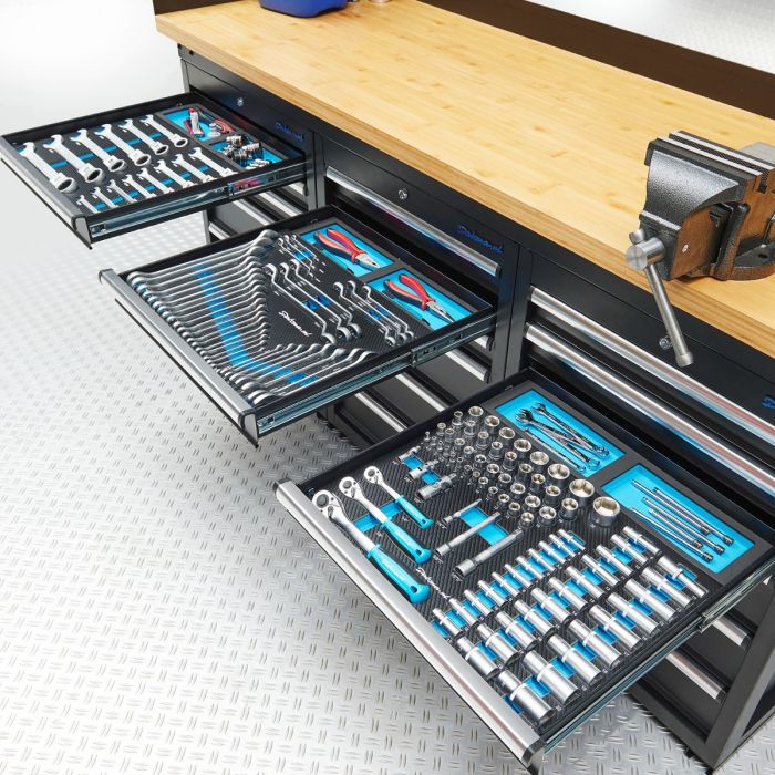Werkbank PRO - bamboe werkblad - 18 lades - 200 cm - zwart-14
