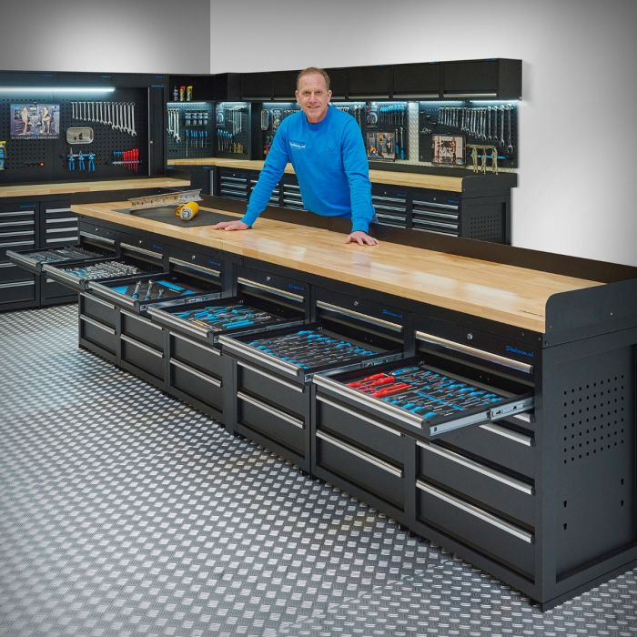Werkbank PRO – eiken werkblad – 36 lades – 400 cm – zwart-3