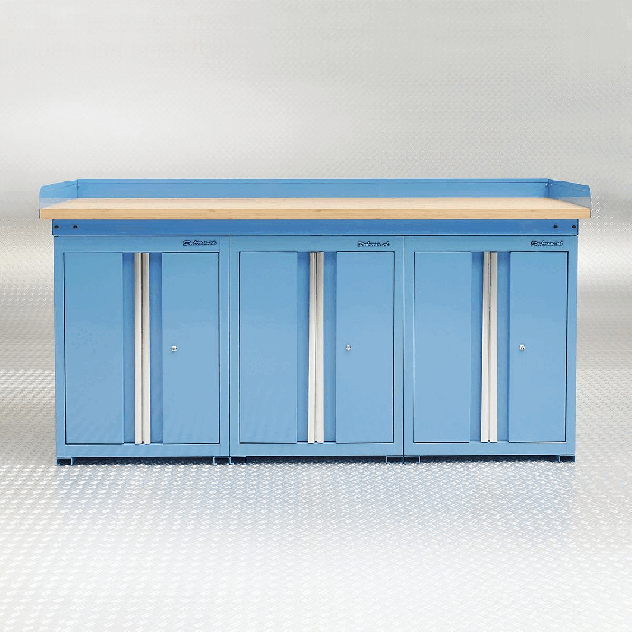 Werkbank PRO bamboe - 3 opbergkasten - 200 cm - blauw-7
