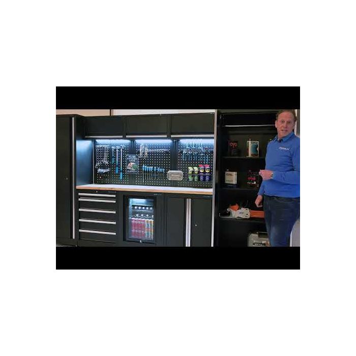 Werkplaatsinrichting PREMIUM eiken werkblad met koelkast – 294 cm breed-5