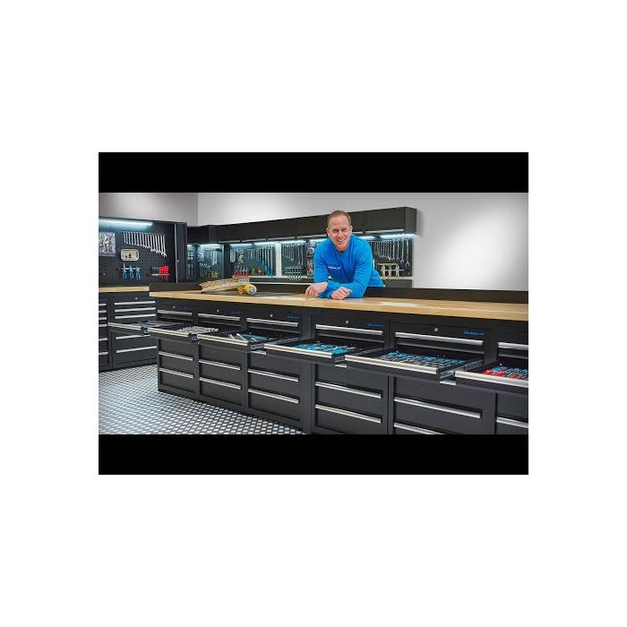 Werkbank PRO – eiken werkblad – 36 lades – 400 cm – zwart-5