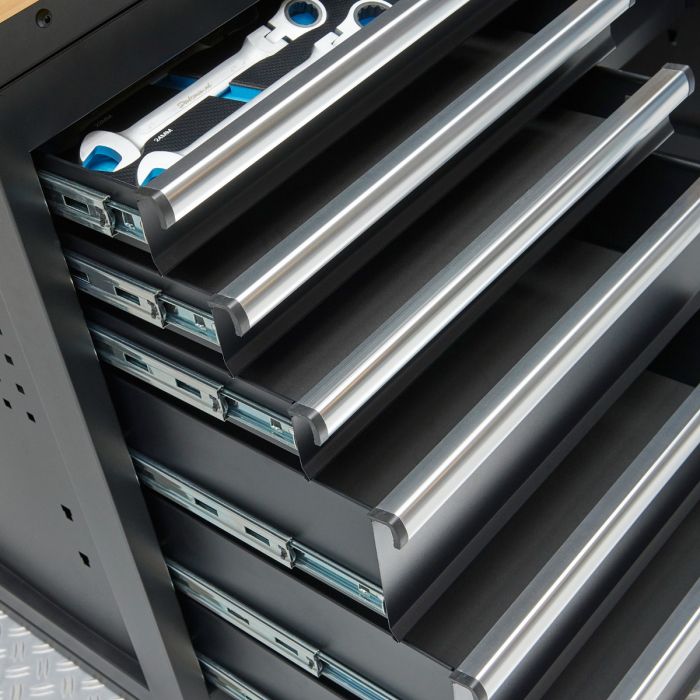 Werkbank PRO - eiken werkblad - 18 lades - 200 cm - zwart-18