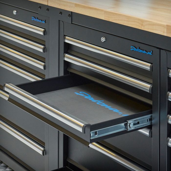 Werkbank PRO - eiken werkblad - 12 lades - 150 cm - zwart online kopen - Gratis Verzending