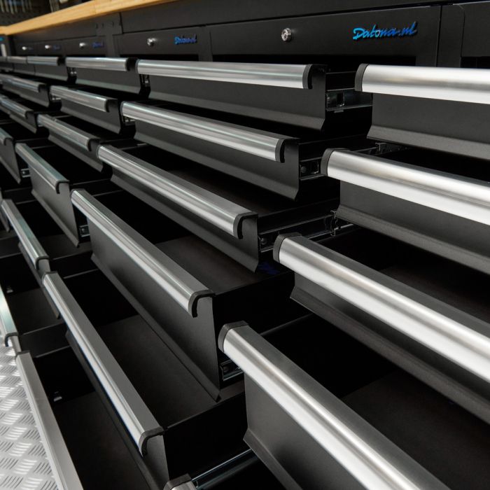 Werkbank PRO - eiken werkblad - 18 lades - 200 cm - zwart-21