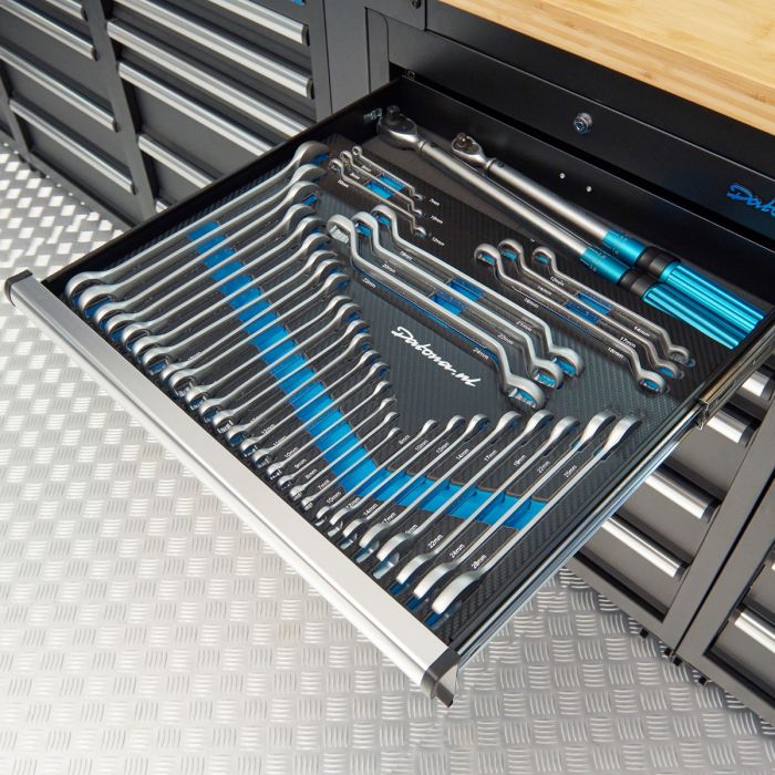 Werkbank PRO - bamboe werkblad - 18 lades - 200 cm - zwart-16
