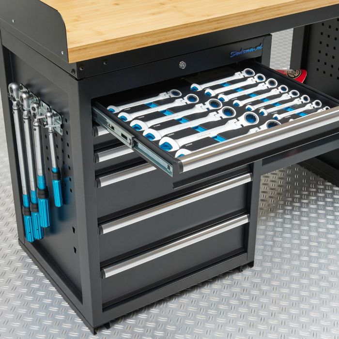 Werkbank PRO - eiken werkblad - 18 lades - 200 cm - zwart-15