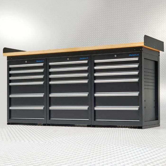 Werkbank PRO - eiken werkblad - 18 lades - 200 cm - zwart-8
