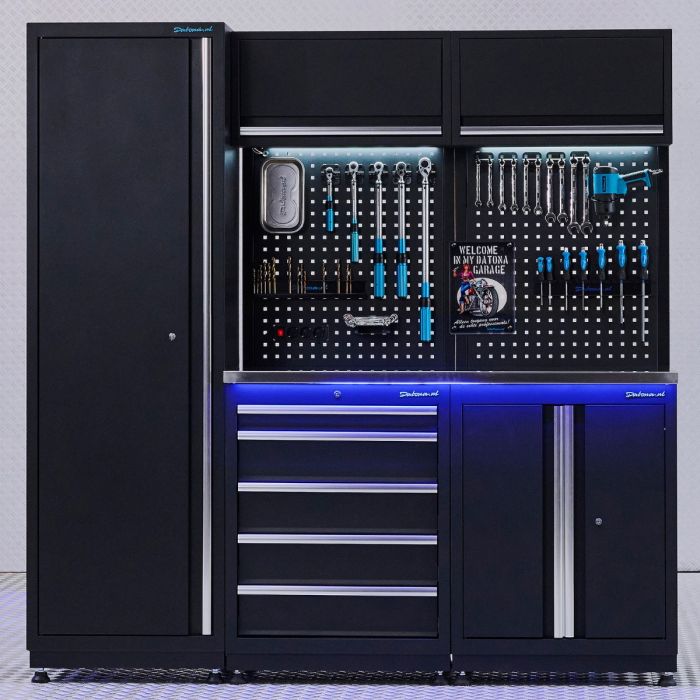 Werkplaatsinrichting PREMIUM met lade- en deurenkast - 200 cm - RVS werkblad