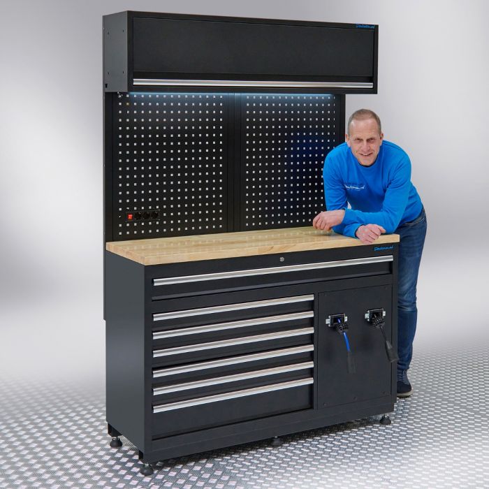 Werkplaatsinrichting PREMIUM met eiken werkblad en extra brede lades - 340 cm breed-17