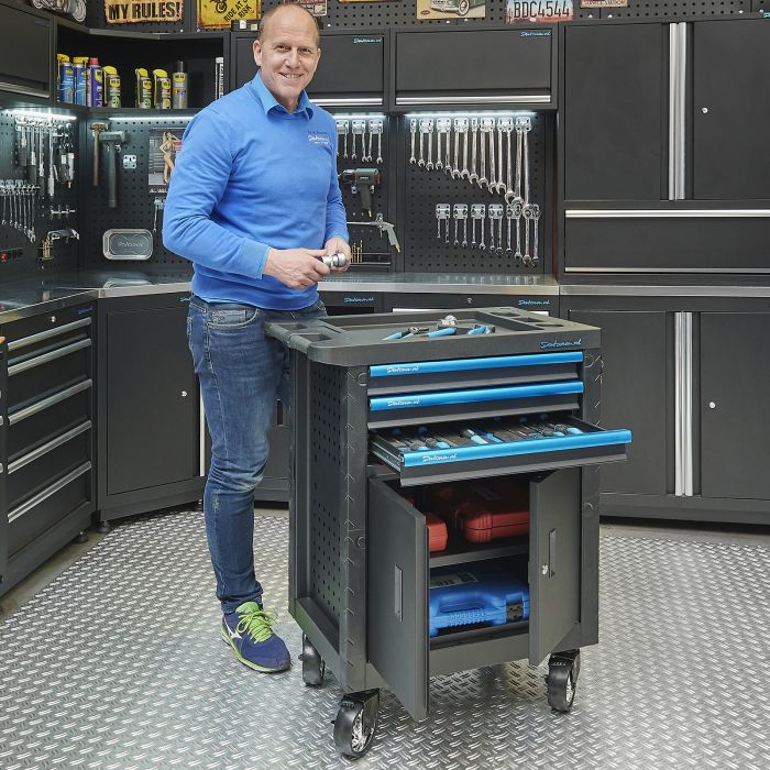 Gereedschapswagen met 3 gevulde lades en kast-15