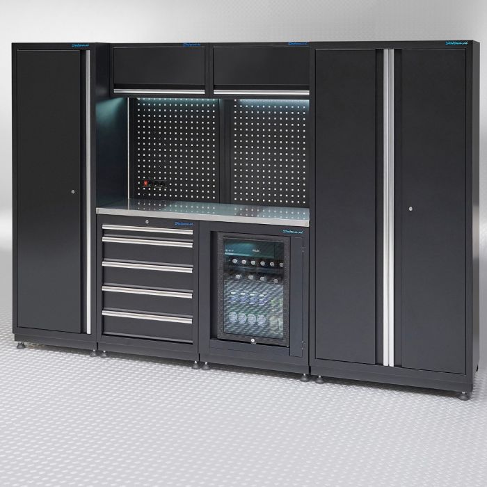 Werkplaatsinrichting PREMIUM RVS werkblad met koelkast – 285 cm breed-10