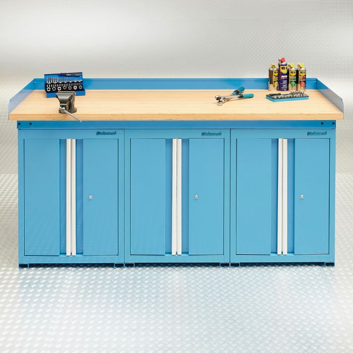 Werkbank PRO bamboe - 3 opbergkasten - 200 cm - blauw-2